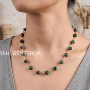 Green Ruby Zoisite Necklace 8mm Round Beads Natural Ruby Zoisite Gemstone Jewelry Green Beaded Necklace Boho Gift for Her Valentine