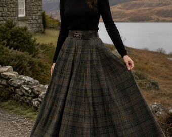 Scottish Plaid Tartan Maxi Skirt, Women's Full Length Kilted Skirt - High Waisted Cottage core Skirt, Available in 50+ Clan Tartans.