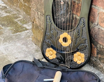 Handcrafted 10-String Lyre Harp – Celtic Style Wooden Harp Instrument with bag and key