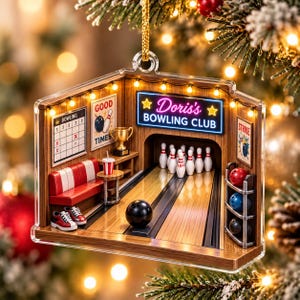 Personalized Bowling Christmas Ornament, Custom Bowling Alley Acrylic Ornament, Bowling Player Gift, Bowling Team Christmas Tree Decoration