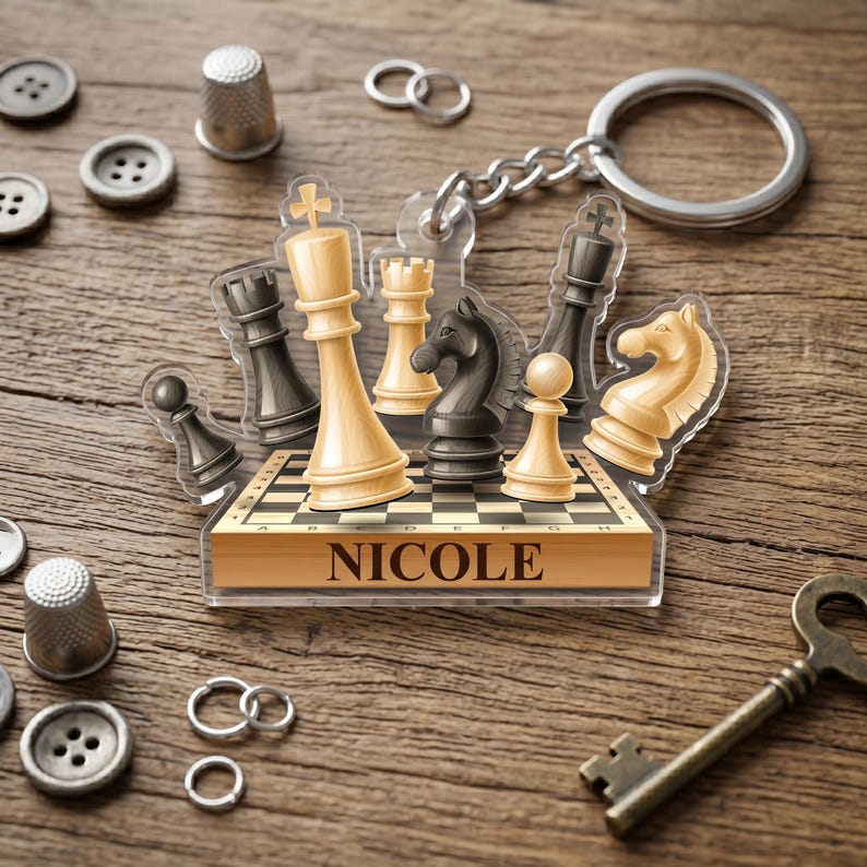 Personalized Chess Set Acrylic Keychain, Custom Name Chess Player Gift ...