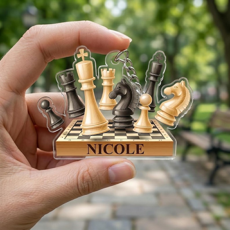 Personalized Chess Set Acrylic Keychain, Custom Name Chess Player Gift ...
