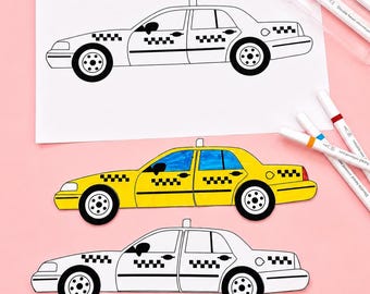 Taxi Car Craft Printable, Build A Taxi Cut Paste Coloring Page PDF, A4 Kids Activity, Instant Download