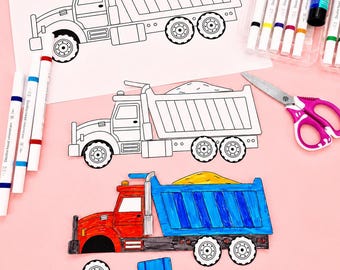 Dump Truck Craft Printable | Let's Build Paper Vehicle Activity for Kids | Color Cut Assemble | Construction Toy PDF Instant Download