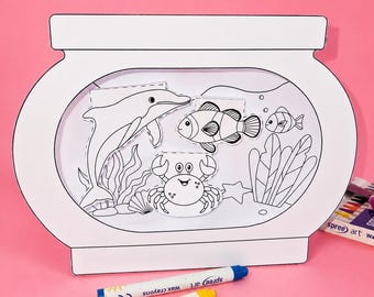 3D Aquarium Paper Craft for Kids | Ocean Diorama Printable PDF | Under the Sea Activity | Marine Life Display | A4
