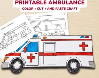 Ambulance Craft Printable | Let's Build Paper Vehicle Activity for Kids | Color, Cut, and Assemble | Rescue Toy PDF Instant Download