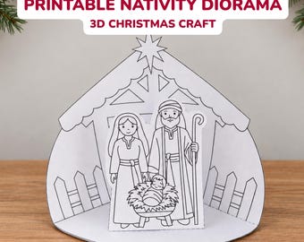 Printable Nativity Diorama for Kids | 3D Christmas Craft | Birth of Jesus | Coloring Cut & Glue | A4 PDF | Sunday School Activity