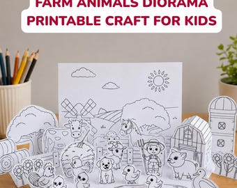 Farm Animals Diorama | Printable Coloring Craft | Cut and Paste Paper Playset | Kids Pretend Play | Preschool Unit Study Activity
