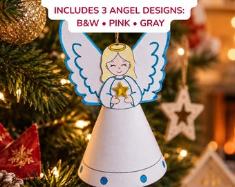 Christmas Angel Craft Printable, 3D Paper Angel for Kids, Color, Cut and Assemble, A4 PDF, Christmas Activity