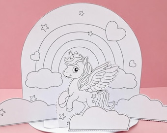 Unicorn 3D Diorama For Kids Printable | Paper Craft Activity | Coloring Template | Cut Fold Project | Homeschool Art | Instant Download