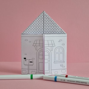 Papierhaus Meine Familie Karte Basteln für Kinder | Druckbare Color & Cut Aktivität | PDF Sofort-Download | Kinderzimmer Projekt | Zum Selbermachen