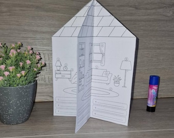 Parts of the House 3D Craft | ESL Kids Activity | Printable Vocabulary | Color, Cut & Paste | Preschool and Kindergarten English PDF