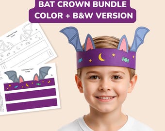 Bat Halloween Crown Printable for Kids, Flat Wing Headband, Coloring & Pre‑Colored A4 PDF, Easy Cut and Wear Craft