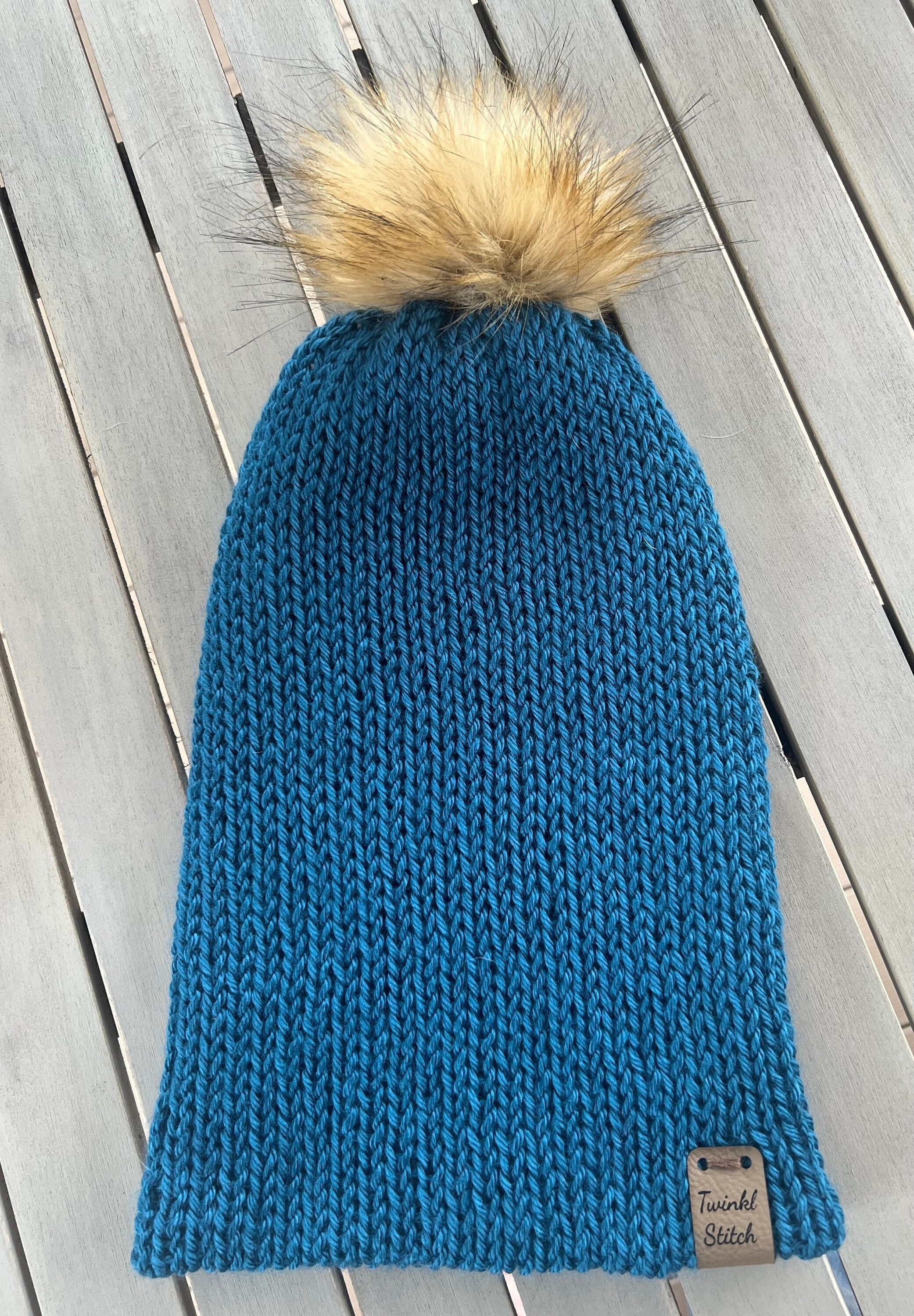Faux Fur Pom Pom Beanie Hat Striped 