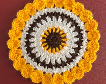 Hand-Crocheted Sunflower Doily Table Mat 9” Diameter New