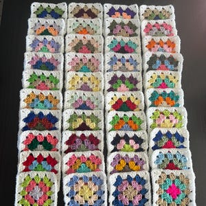 10 Hand Crocheted Acrylic Yarn 4 3/4" Granny Square Blocks For Afghans Mixed Colors White Border image 1