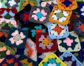 20 Hand Crocheted Acrylic Yarn 3 1/2" Granny Square Blocks For Afghans Mixed Colors