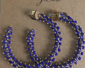 NWT Authentic J Crew Blue Beaded hoops Earrings