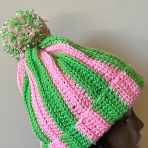 Crochet Beanie Hat Pink and Green Gift Free Shipping Free Shipping Birthday Gift Under 35 Handmade image 5