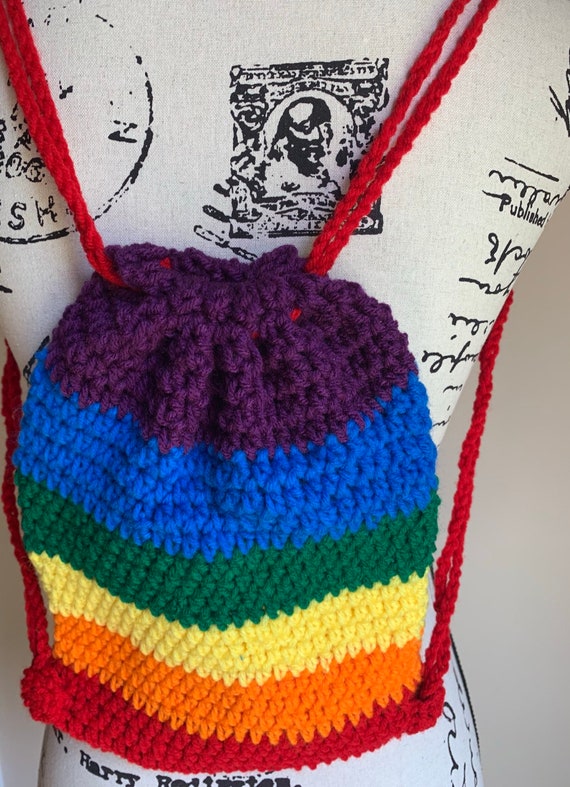 Handmade Mini Crochet Rainbow Drawstring Backpack - Etsy