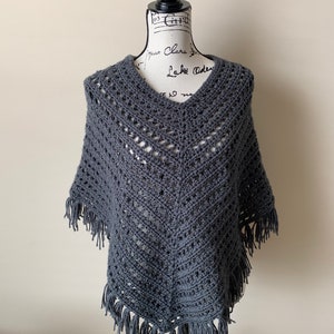 Handmade Crochet Charcoal Gray Poncho free shipping Free Shipping | soft yarn | Gift Under 50