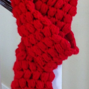 Crochet Red scarf puff stitch Ready to Ship Free Shipping Gift Under 50 Winter Accessory image 2