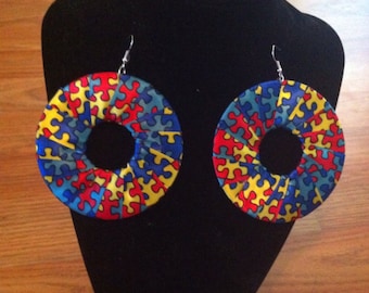 Autism awareness puzzle piece ribbon earrings