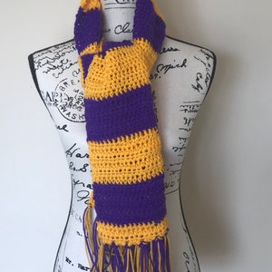 Handmade Crochet Purple and Gold Scarf Free Shipping | Made with Super Soft Yarn | Gift Under 45