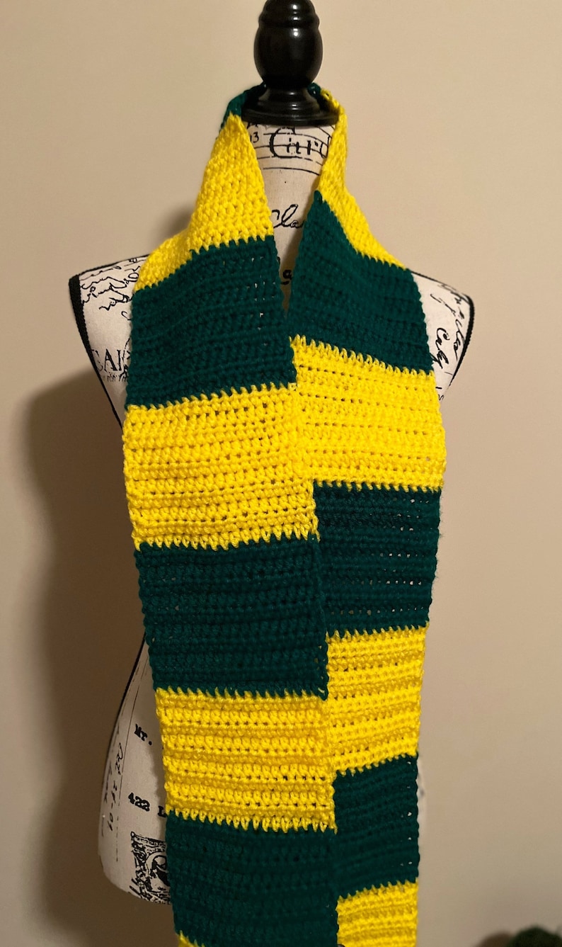 Handmade Crochet Scarf | Yellow and Green Striped Fringe - Etsy