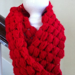 Crochet Red scarf puff stitch Ready to Ship Free Shipping Gift Under 50 Winter Accessory image 5