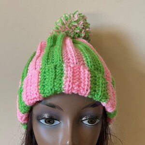 Crochet Beanie Hat Pink and Green Gift Free Shipping Free Shipping Birthday Gift Under 35 Handmade image 4