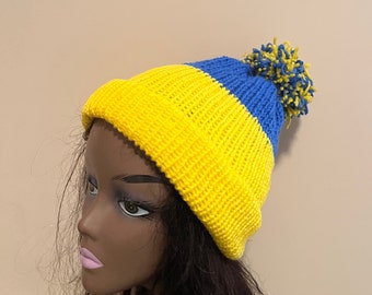 Stand With Ukraine Blue and Yellow Knit Hat | Ukraine Flag | Ukraine Winter Hat | Winter Accessory | Beanie | Winter Hat / Unisex