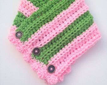 Handmade AKA Pink and Green  Crochet Cowl Gaiter Neck-Warmer Gift Under 35 Free Shipping winter accessory | Gift Under 35