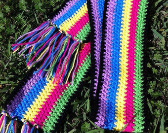 Colorful Crochet Scarf, Handmade Winter Accessory