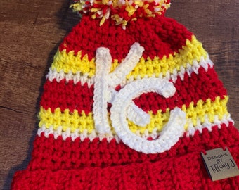 Kansas City Chiefs Crochet Hat: Newborn to Adult Sizes