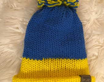 Stand With Ukraine Blue and Yellow Knit Hat | Ukraine Flag | Ukraine Winter Hat | Christmas Gift Birthday Gift | Handmade