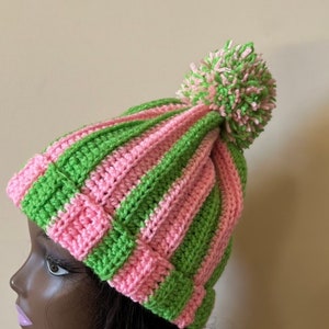 Crochet Beanie Hat Pink and Green Gift Free Shipping Free Shipping Birthday Gift Under 35 Handmade image 3