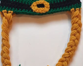 Crochet St. Patrick's Day Beanie with Braided Ponytails