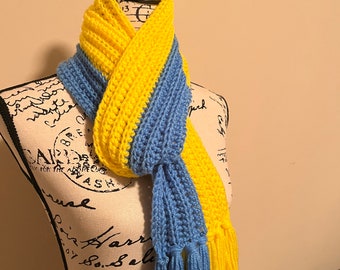 Blue and Yellow Crochet Scarf | Stand with Ukraine | Ukraine Flag  Gift Under 45 | Winter Accessory | Handmade