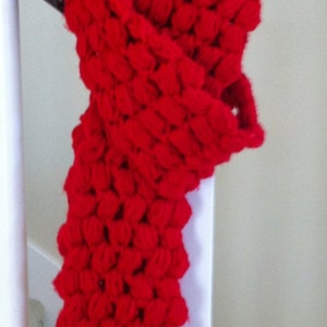 Crochet Red scarf puff stitch Ready to Ship Free Shipping Gift Under 50 Winter Accessory image 1