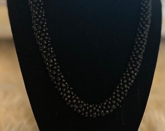 Black Handmade Solid Color Beaded Crochet Necklace