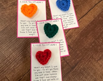 Random Act of Kindness 4 Pocket Heart Cards | Hug| Heart | Crochet Heart | Made to Order | I Give My Heart | Physical Item