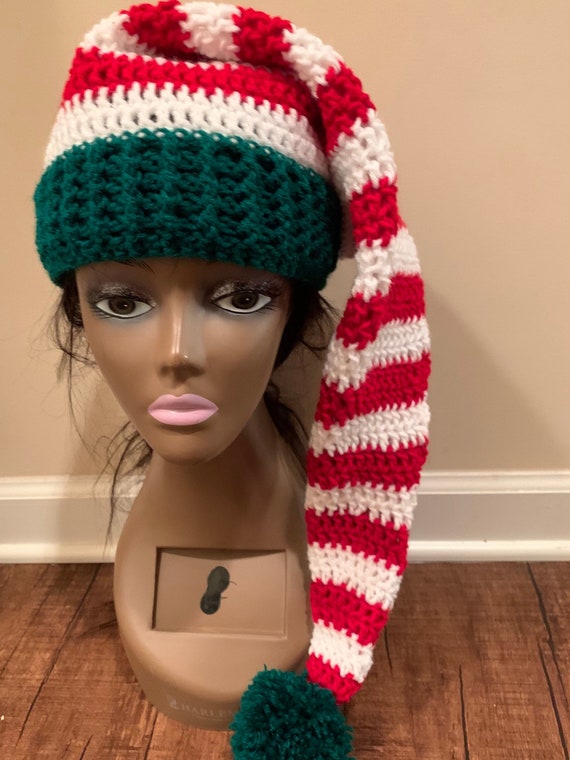 Handmade Elf Christmas Hat  crochet Elf Christmas Hat Winter accessory| Long Tail Christmas Hat Free Shipping | Gift Under 40