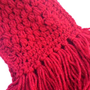 Handmade Red Crochet Scarf with metallic flakes personalized unique gift ideas Gift Under 50 soft yarn image 3