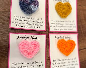 4 Pocket Heart Cards | Hug | Heart Crochet | Made to Order | Card Stock | Random Act of Kindness | Class Gift | Staff Gift | Handmade