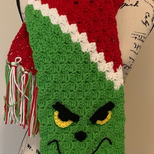 Handmade Crochet Green Red White Christmas Scarf Gift Free Shipping | Soft yarn | Gift Under 45