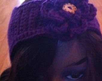 Handmade Crochet Ear Warmer Headband with Flower