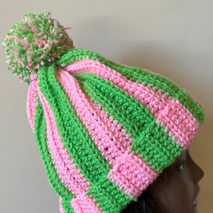 Crochet Beanie Hat Pink and Green Gift Free Shipping Free Shipping Birthday Gift Under 35 Handmade image 1