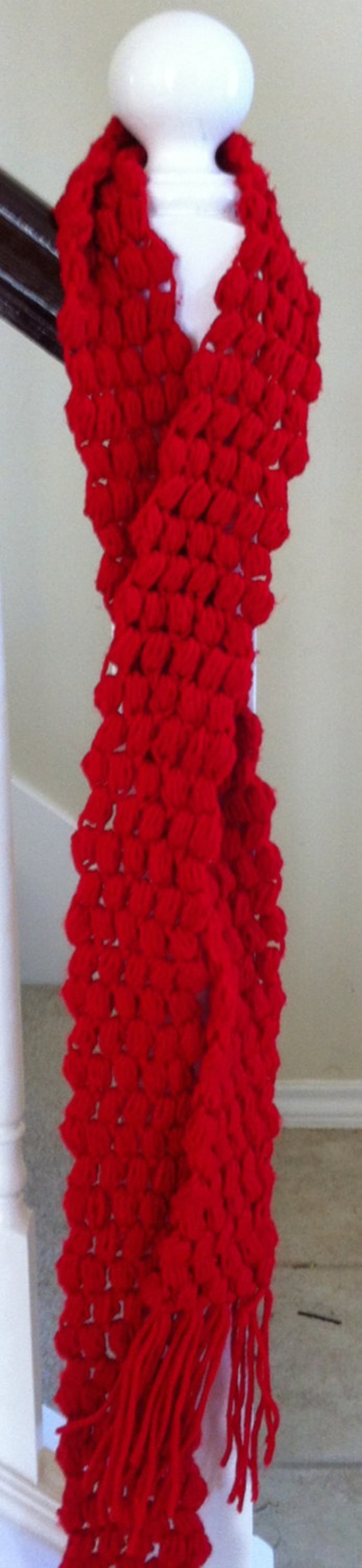 Crochet Red scarf puff stitch Ready to Ship Free Shipping Gift Under 50 Winter Accessory image 4