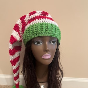Handmade Elf Christmas Hat crochet Elf Christmas Hat Winter accessory| Long Tail Christmas Hat Free Shipping | Gift Under 40